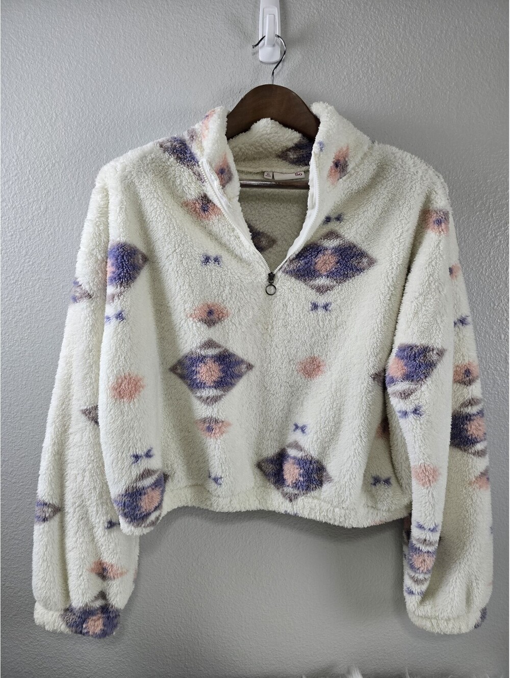 Womens X Large Crop Top Pullover Southwest Print Soft Sweater Long Sleeve Boho